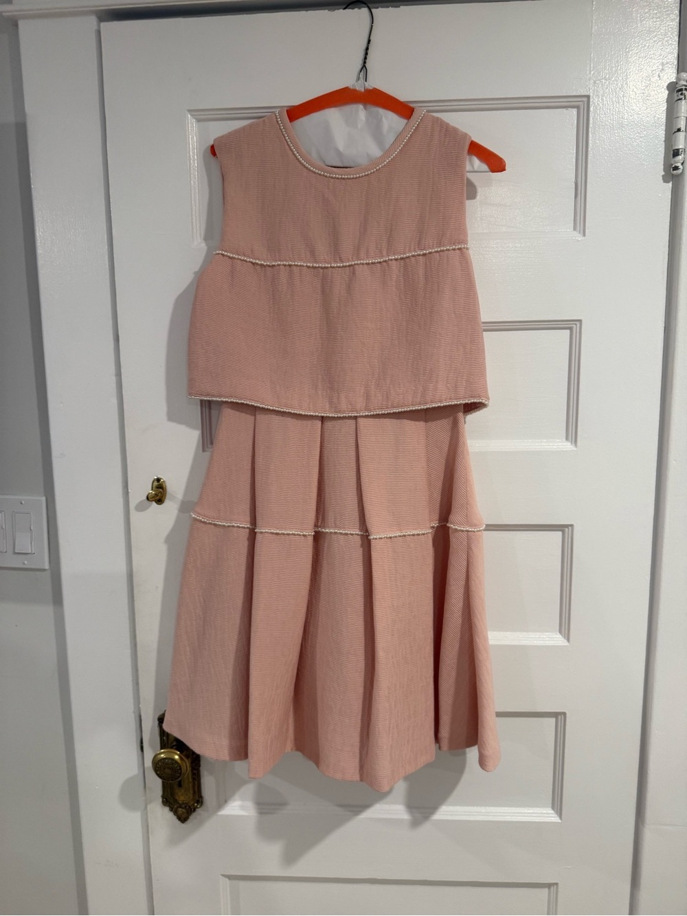 Sandro Sleeveless Pink Layered Dress with pearl embellishments. - Picture 3 of 8
